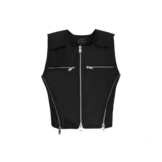 Garments Cropped Nylon Multi-Zipper Vest